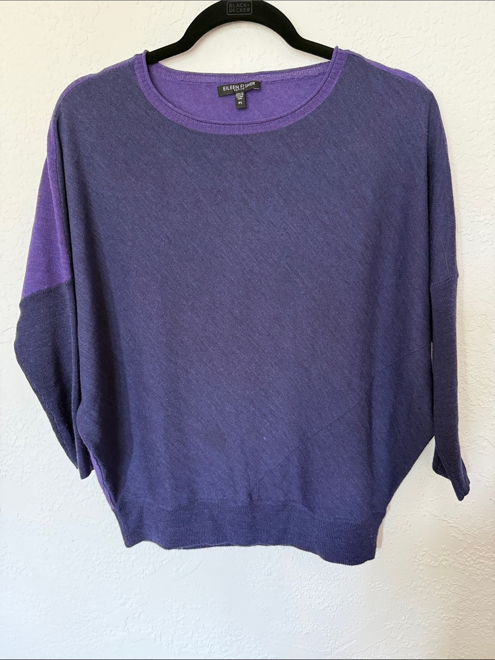 Eileen Fisher Two-Tone Purple Scoopneck Lightweight Sweater